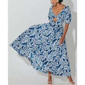 Cleobella Reza Midi Dress Azulejo White Blue Size Large NWT Romantic Flirty